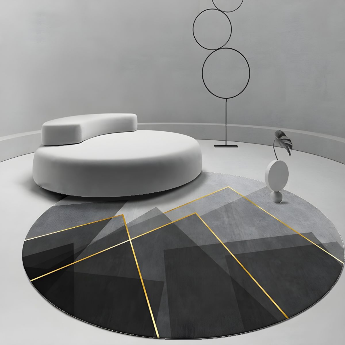 Dywanik Okrągły Nowoczesny Do Salonu i Sypialni | Geometryczny