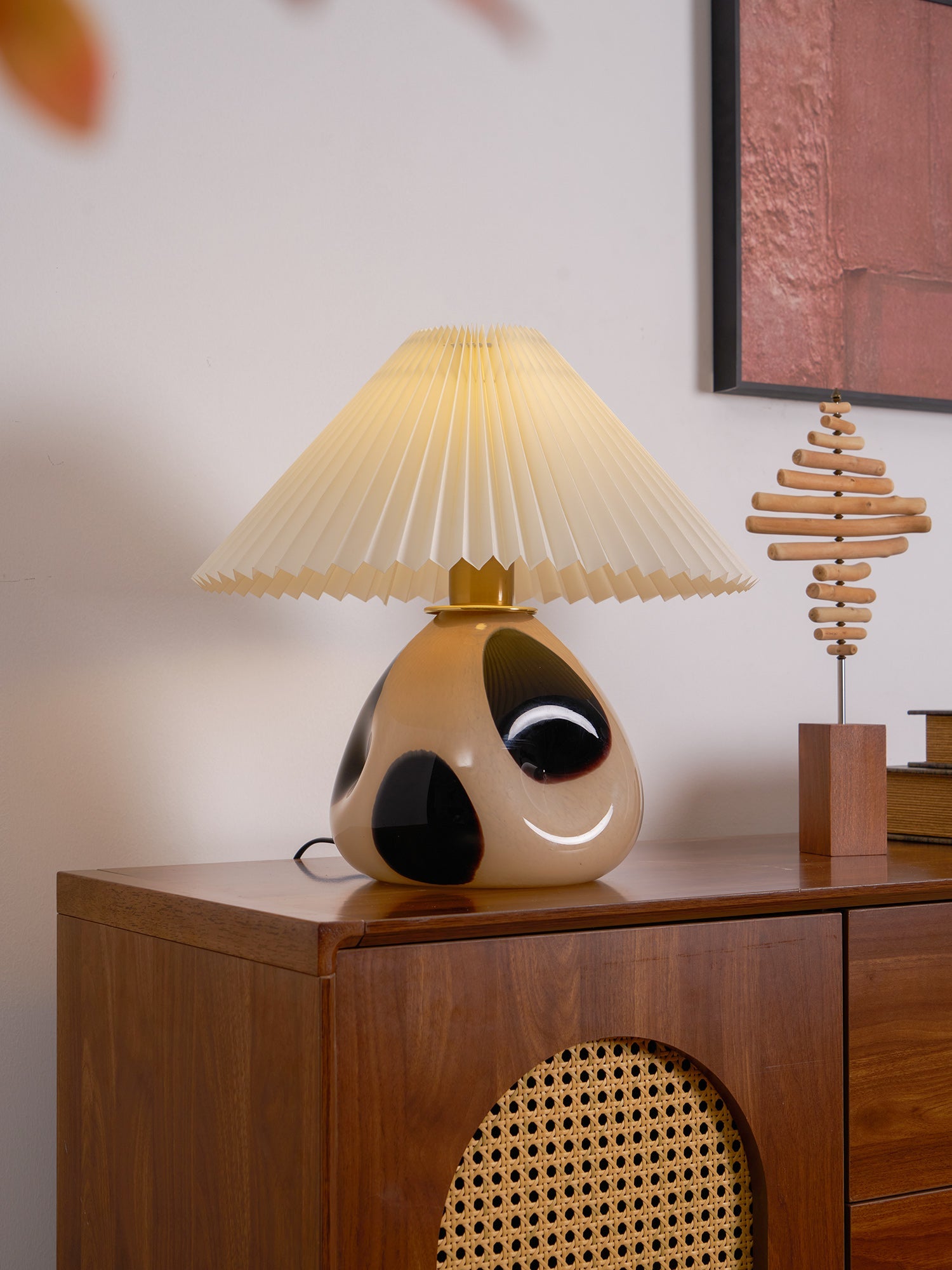 Lampa Nocna Do Sypialni Stołowa Abażur Plisowany | Retro