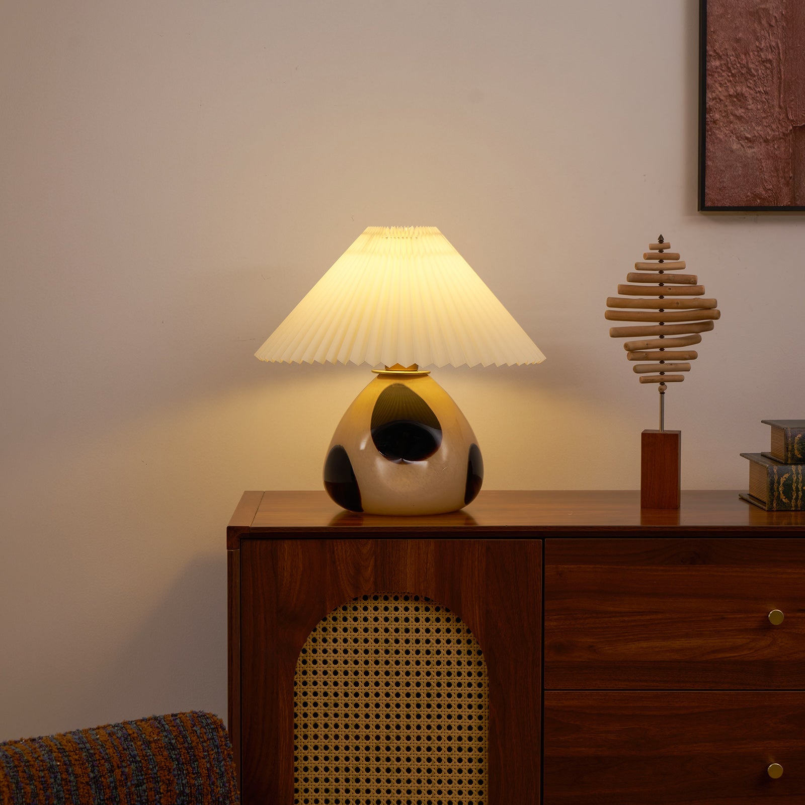 Lampa Nocna Do Sypialni Stołowa Abażur Plisowany | Retro
