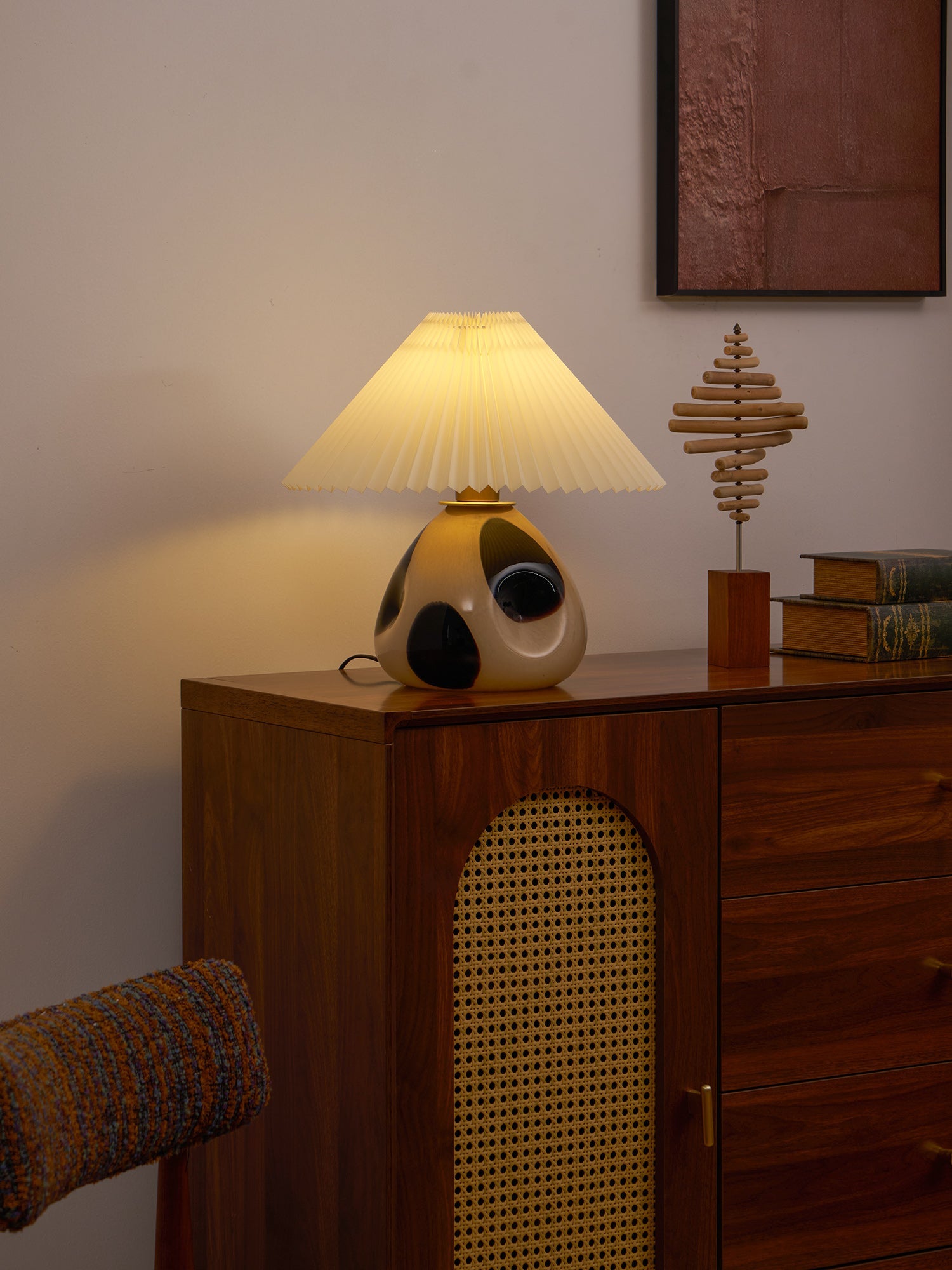 Lampa Nocna Do Sypialni Stołowa Abażur Plisowany | Retro