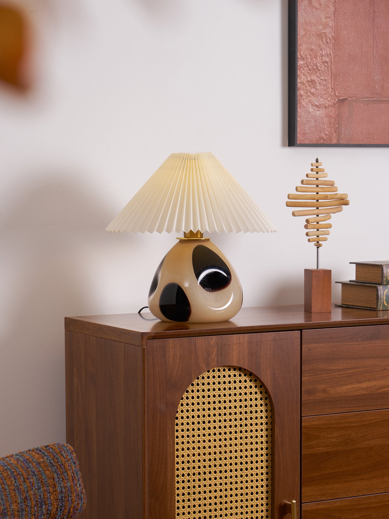 Lampa Nocna Do Sypialni Stołowa Abażur Plisowany | Retro