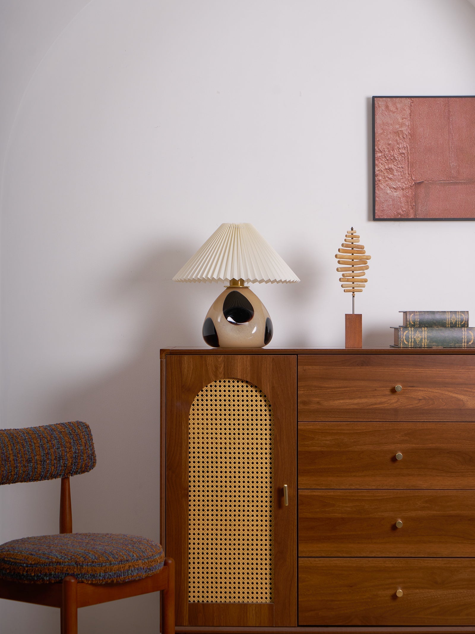 Lampa Nocna Do Sypialni Stołowa Abażur Plisowany | Retro