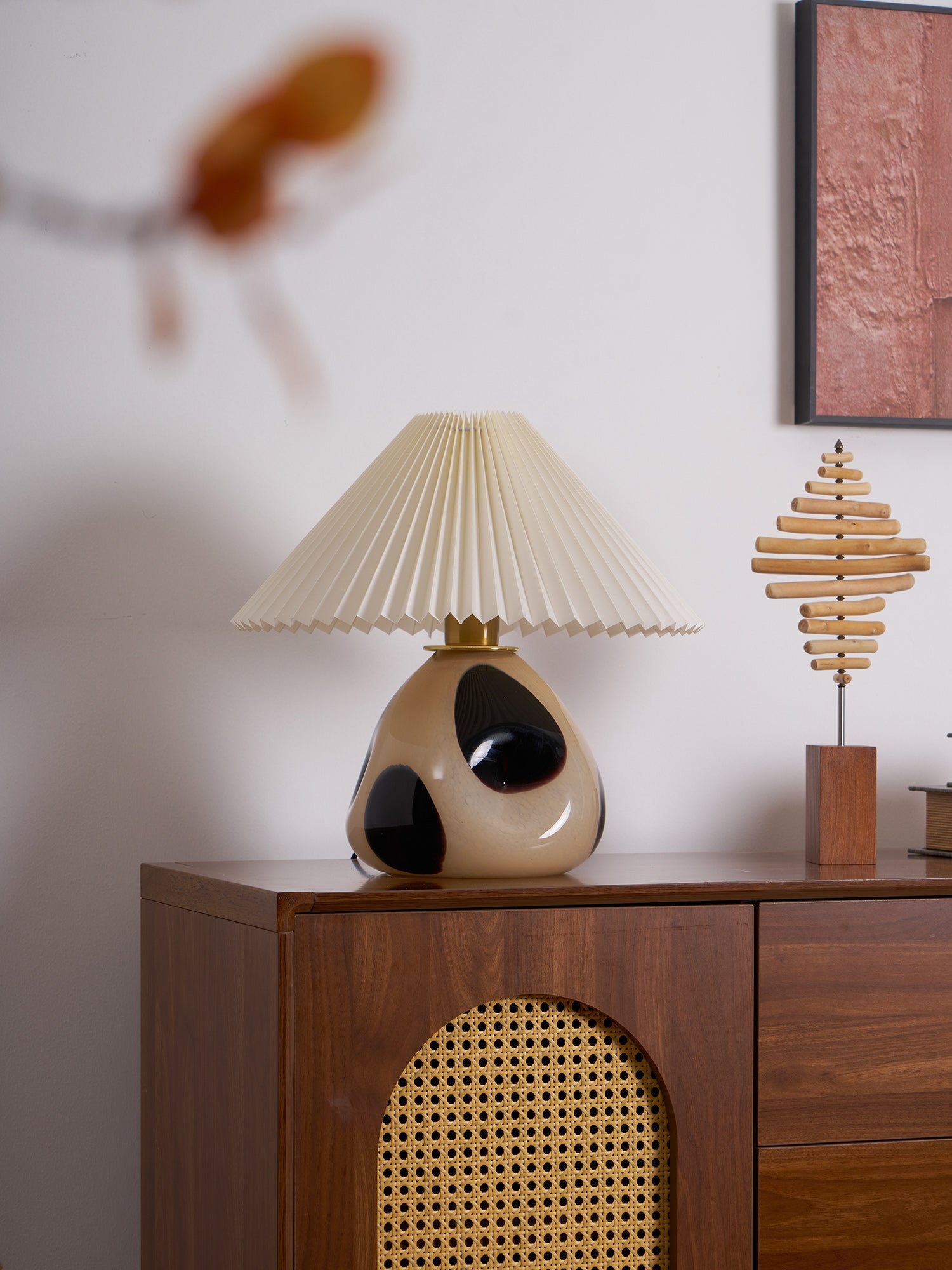 Lampa Nocna Do Sypialni Stołowa Abażur Plisowany | Retro