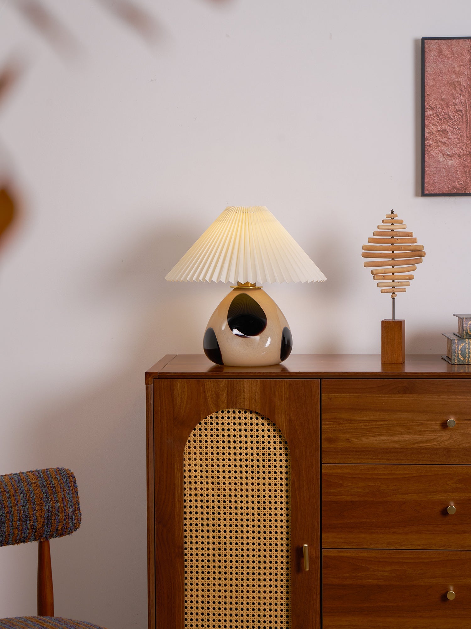 Lampa Nocna Do Sypialni Stołowa Abażur Plisowany | Retro