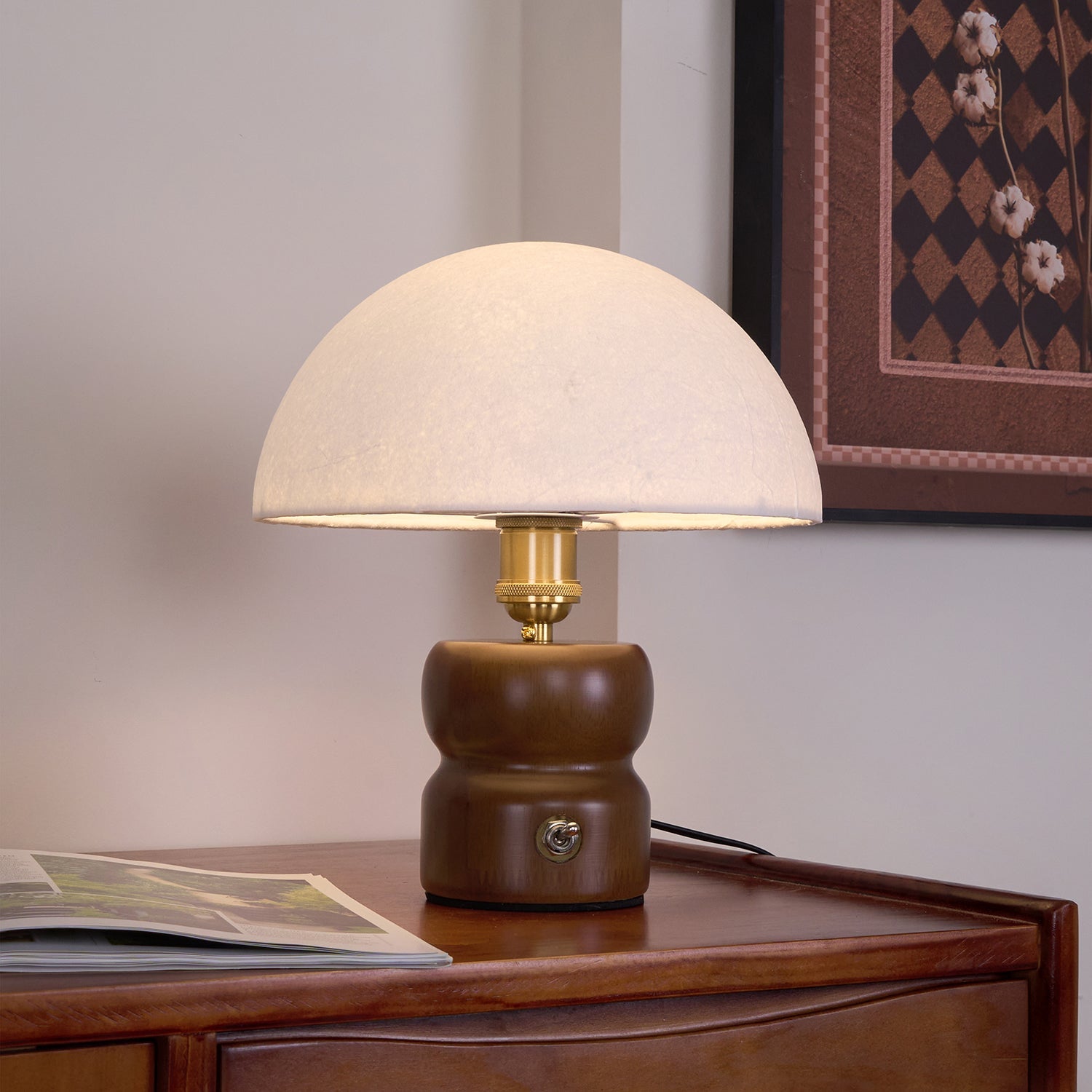 Lampa Nocna Do Sypialni Stołowa Drewniana | Grzybek