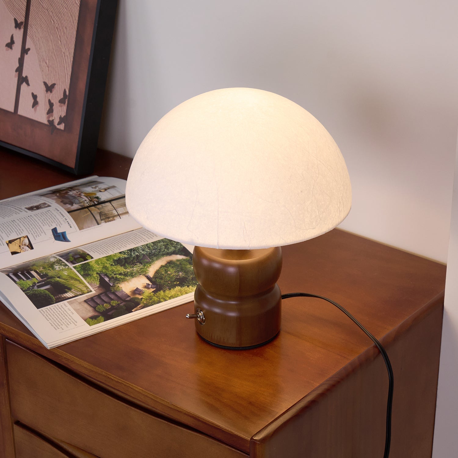Lampa Nocna Do Sypialni Stołowa Drewniana | Grzybek