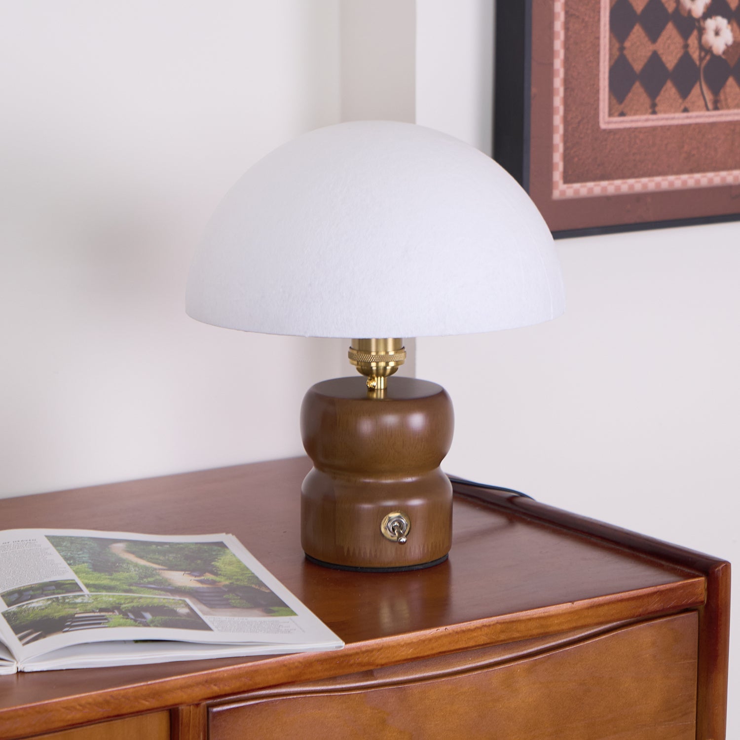 Lampa Nocna Do Sypialni Stołowa Drewniana | Grzybek