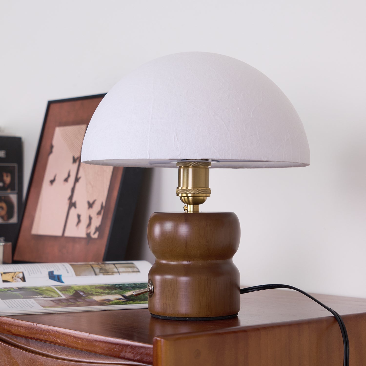 Lampa Nocna Do Sypialni Stołowa Drewniana | Grzybek