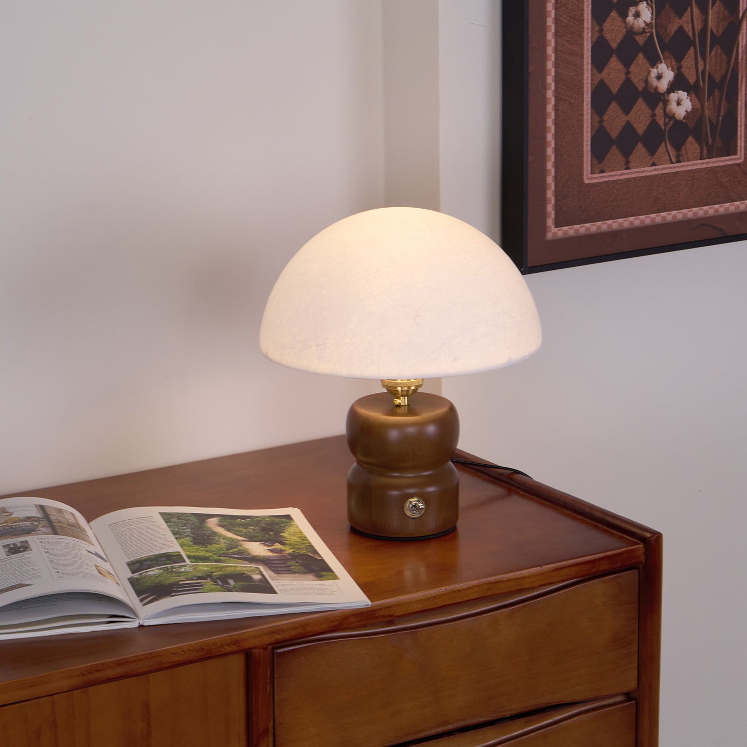 Lampa Nocna Do Sypialni Stołowa Drewniana | Grzybek