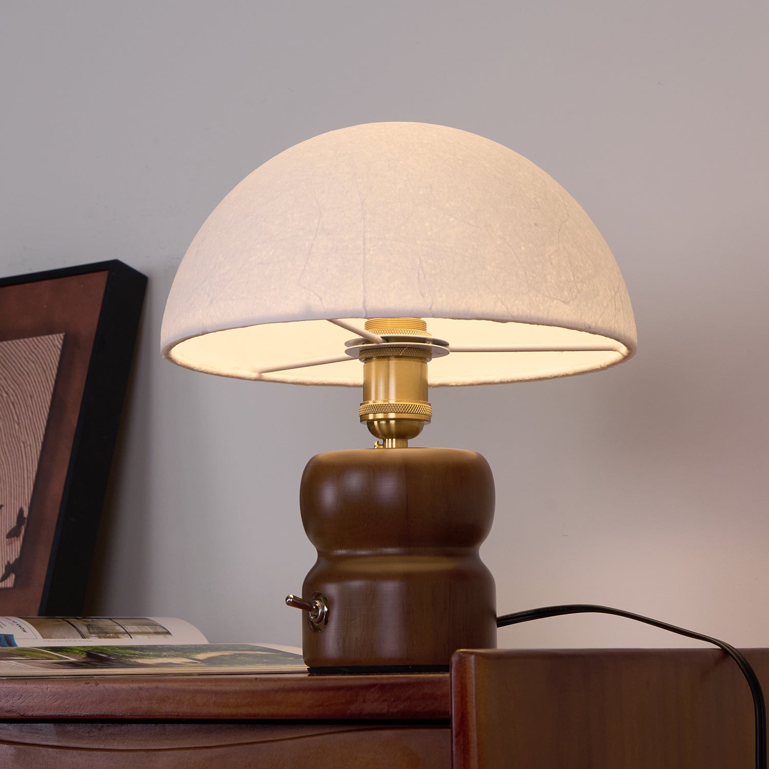 Lampa Nocna Do Sypialni Stołowa Drewniana | Grzybek
