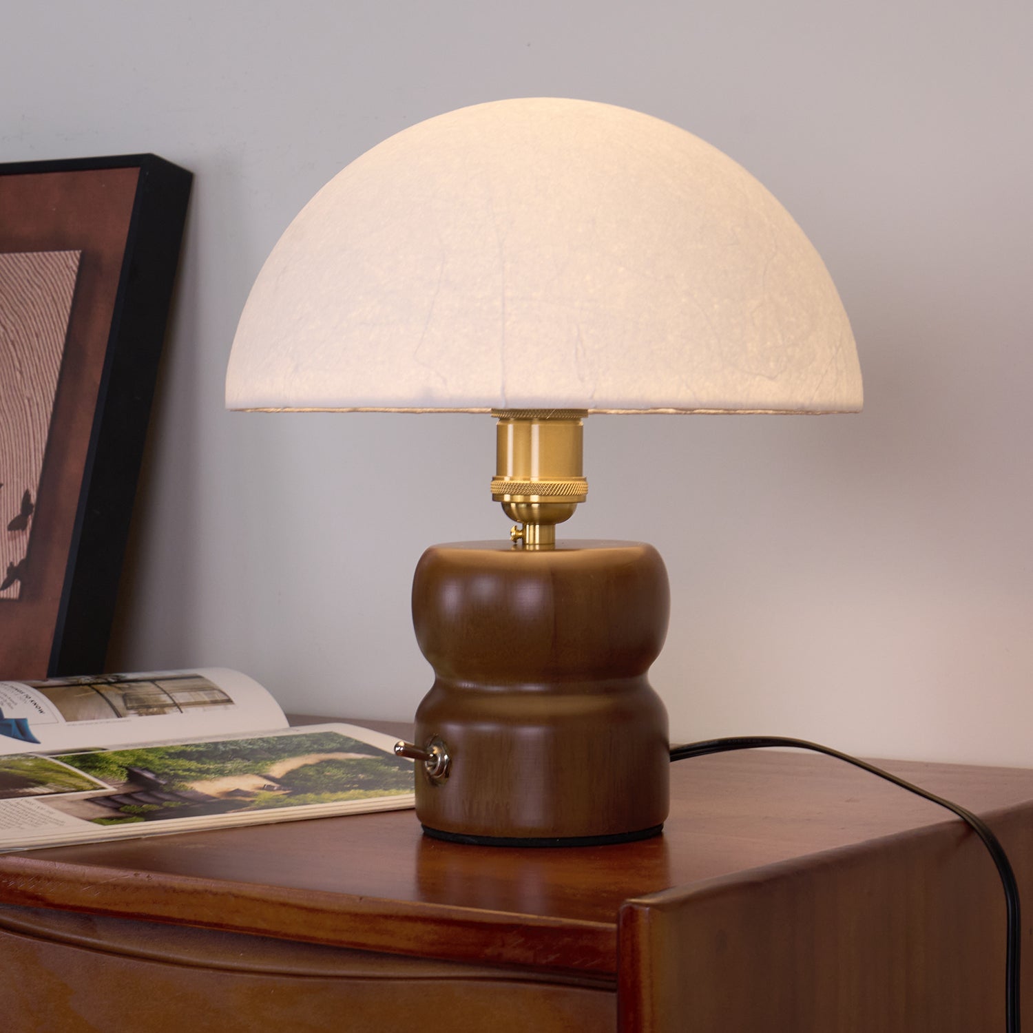 Lampa Nocna Do Sypialni Stołowa Drewniana | Grzybek