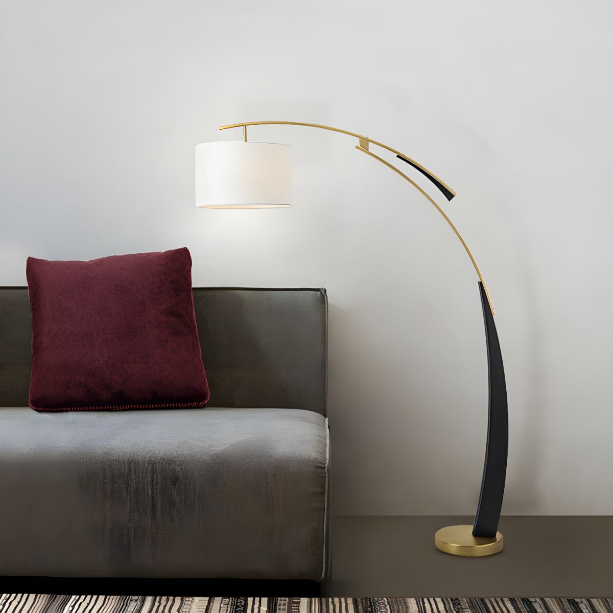 Lampa Stojąca Łukowa Z Abażurem Do Salonu | LED