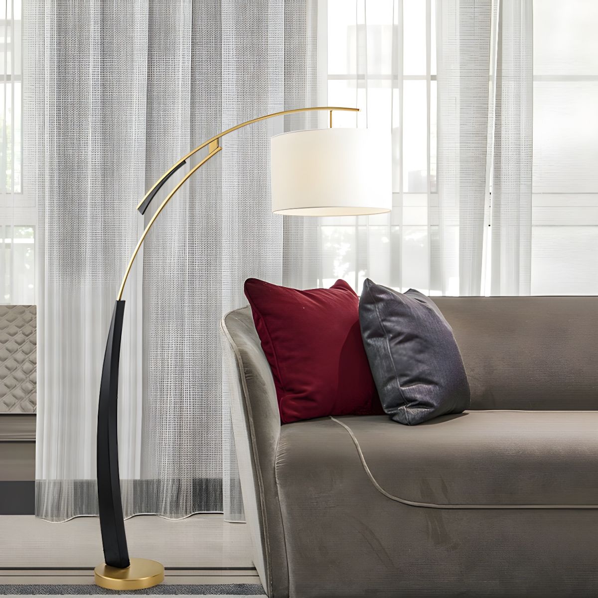 Lampa Stojąca Łukowa Z Abażurem Do Salonu | LED