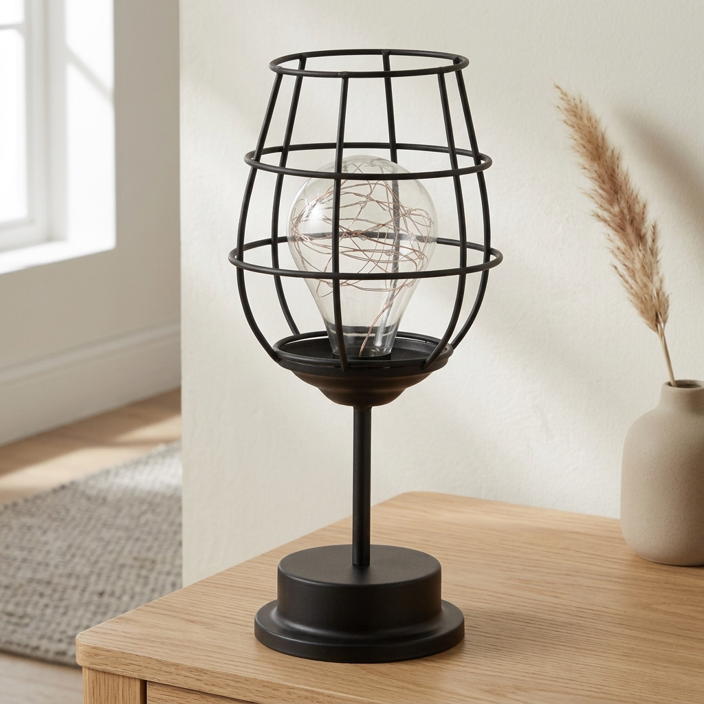 Lampa Stołowa LED Czarna Druciana | Na Baterie
