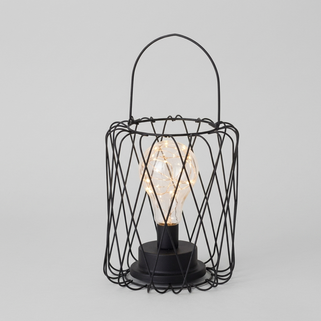 Lampa Stołowa LED Czarna Druciana | Na Baterie