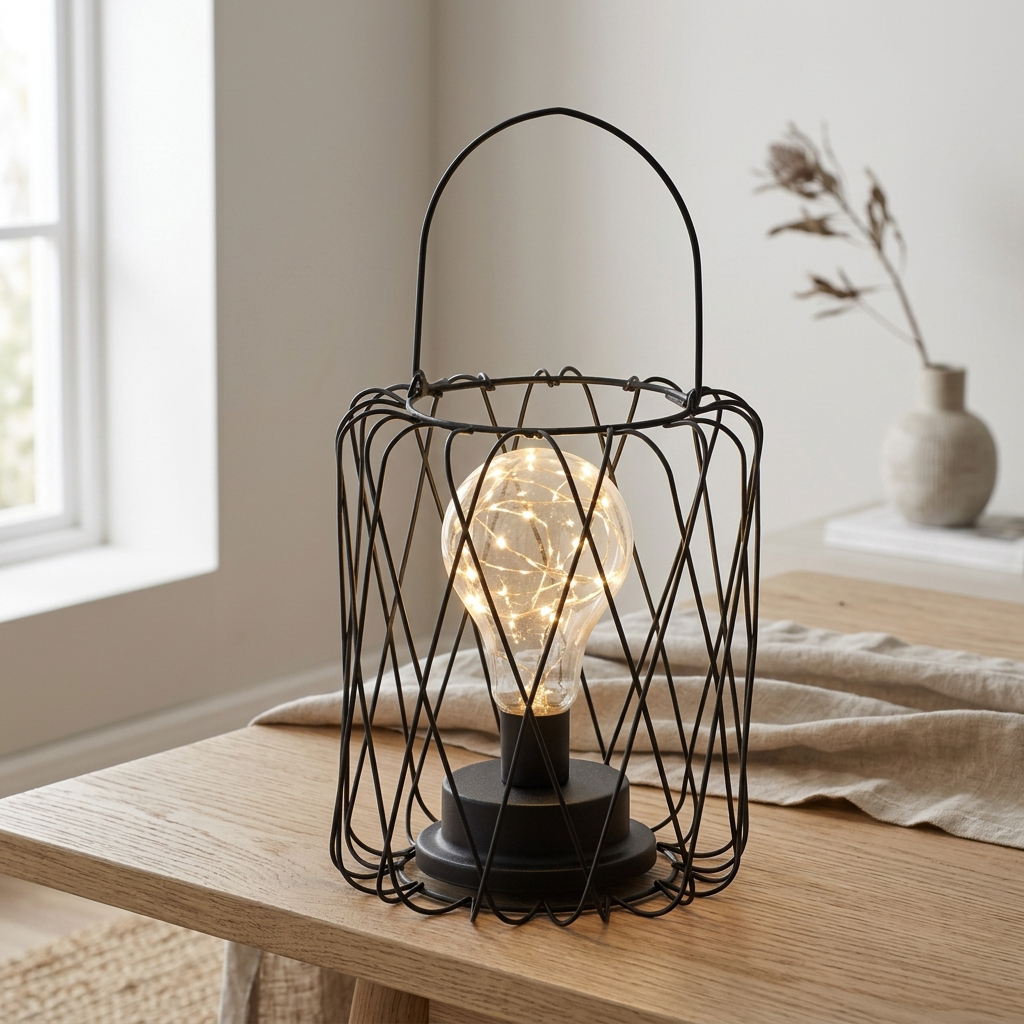 Lampa Stołowa LED Czarna Druciana | Na Baterie