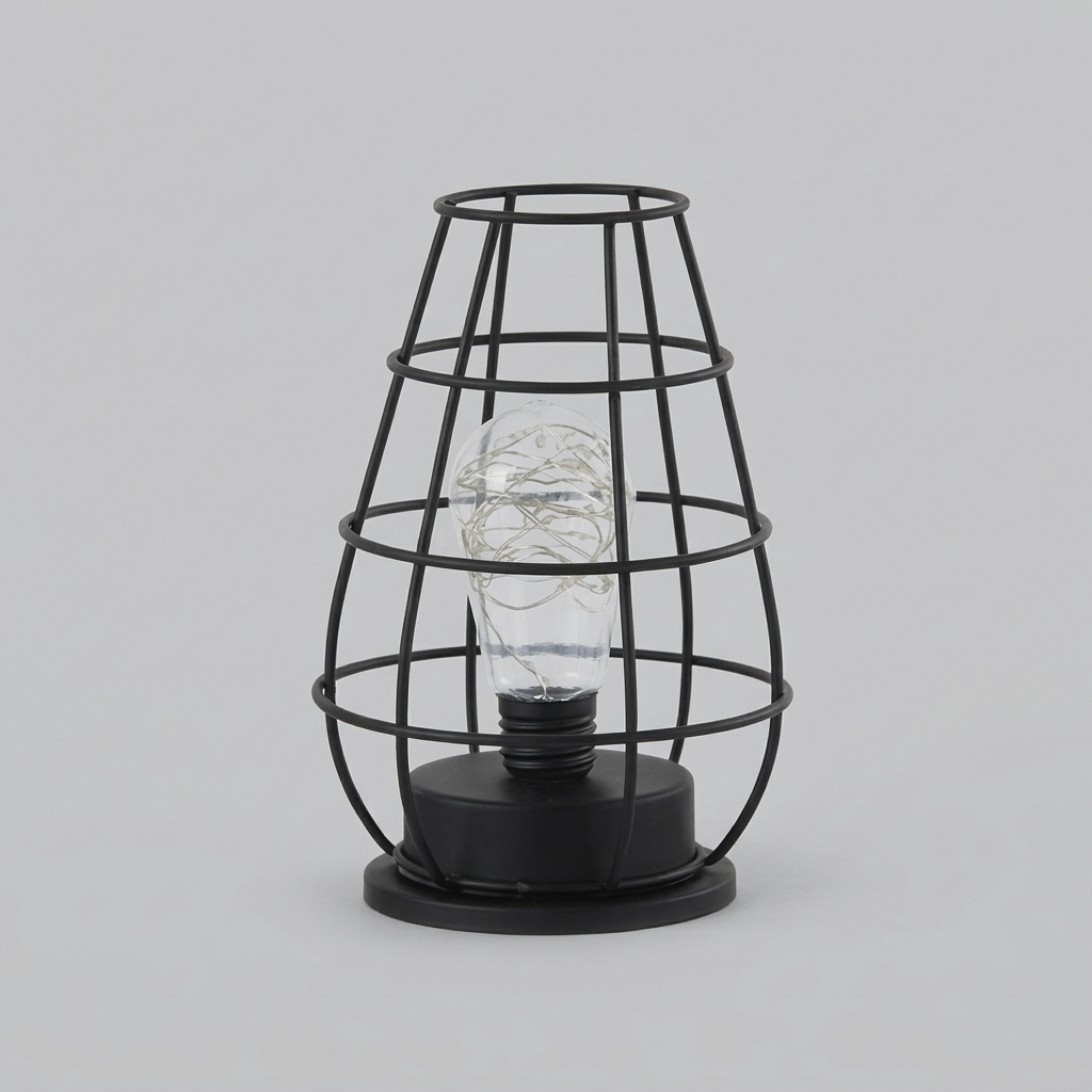 Lampa Stołowa LED Czarna Druciana | Na Baterie