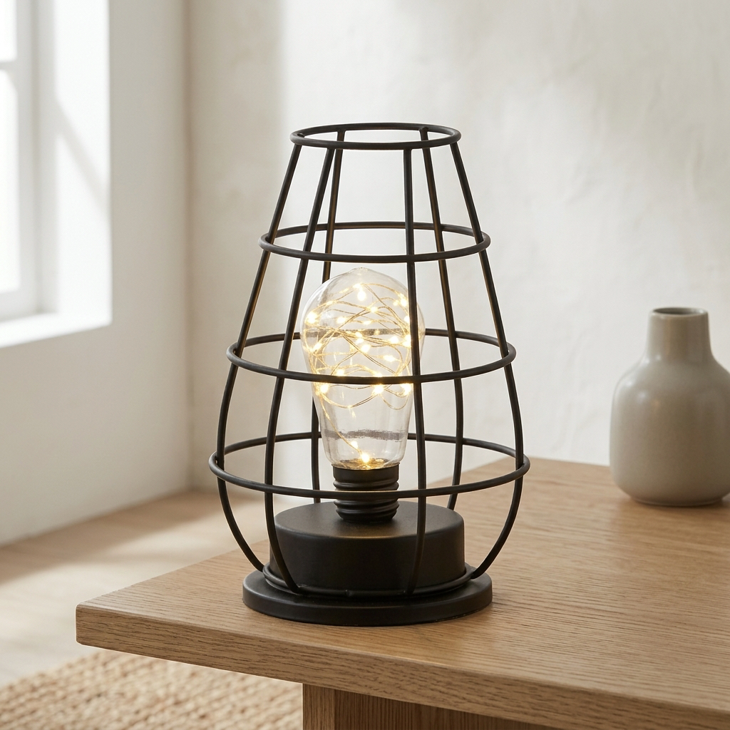 Lampa Stołowa LED Czarna Druciana | Na Baterie