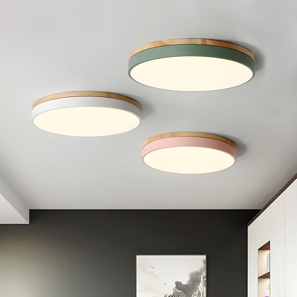 Lampa Sufitowa LED z Drewnianą Ramą do Salonu i Sypialni | Okrągła