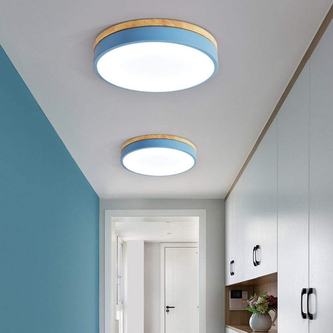 Lampa Sufitowa LED z Drewnianą Ramą do Salonu i Sypialni | Okrągła
