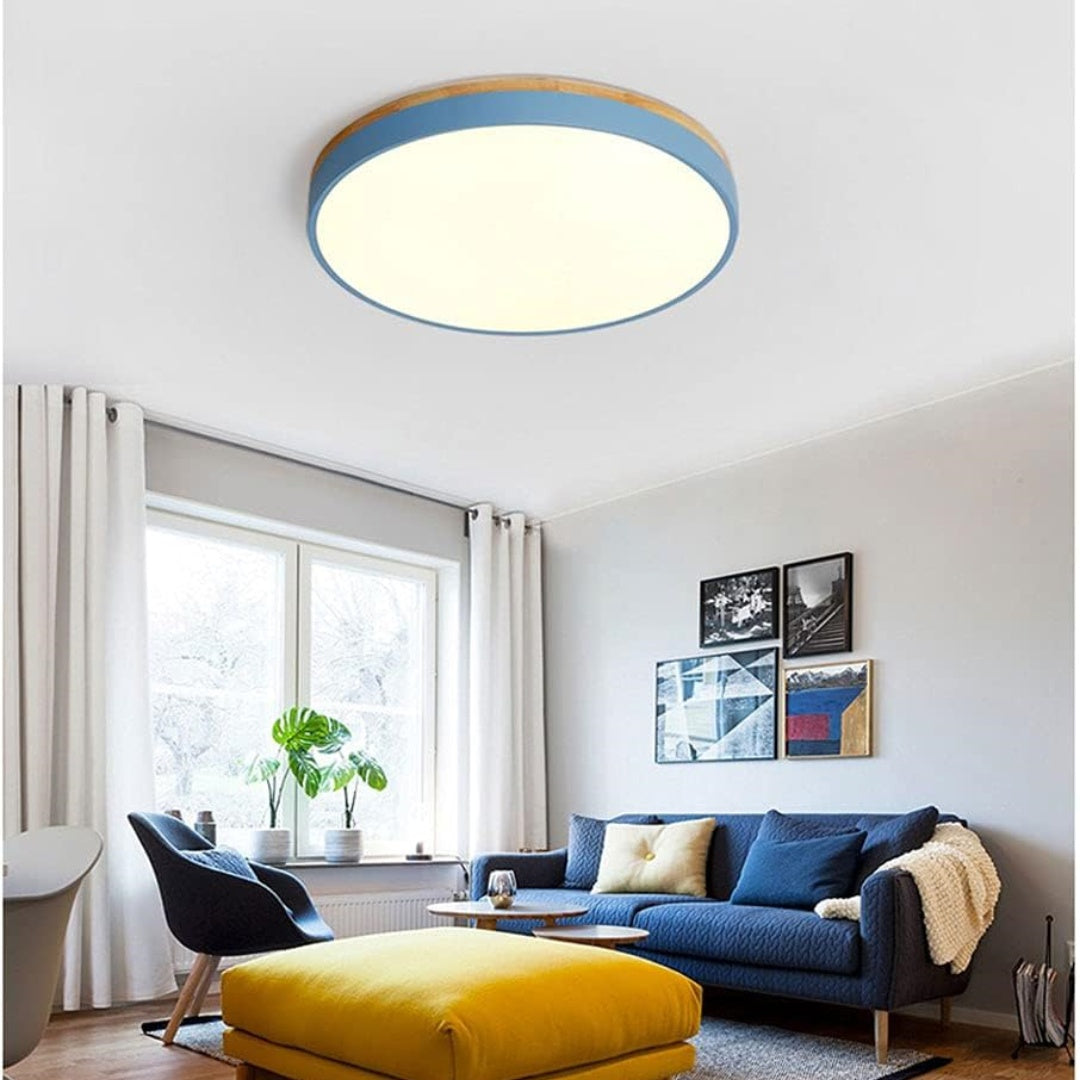 Lampa Sufitowa LED z Drewnianą Ramą do Salonu i Sypialni | Okrągła
