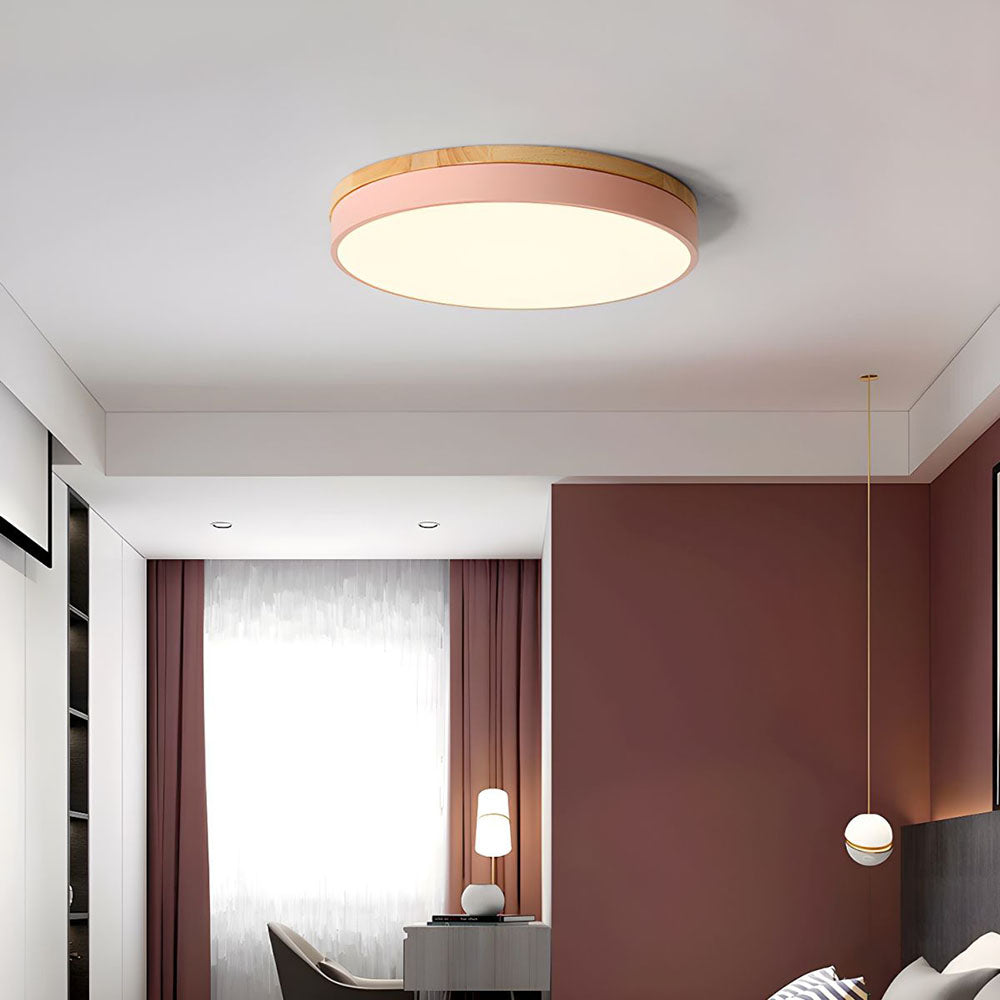 Lampa Sufitowa LED z Drewnianą Ramą do Salonu i Sypialni | Okrągła