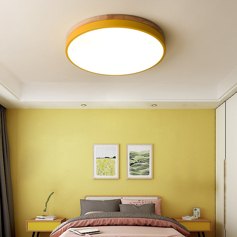 Lampa Sufitowa LED z Drewnianą Ramą do Salonu i Sypialni | Okrągła