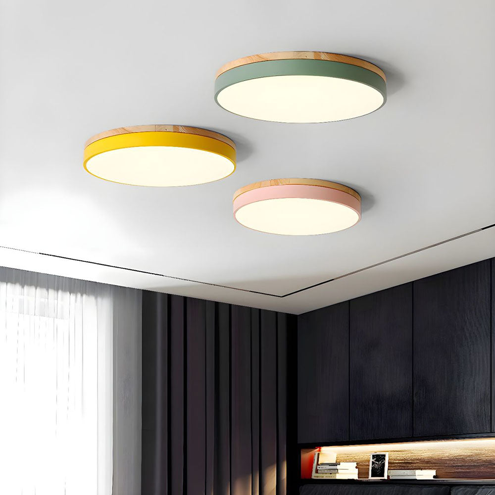 Lampa Sufitowa LED z Drewnianą Ramą do Salonu i Sypialni | Okrągła