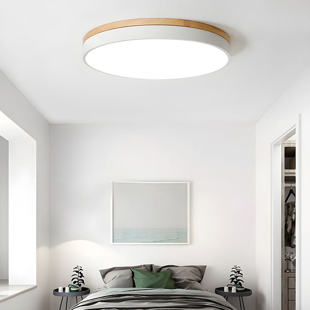 Lampa Sufitowa LED z Drewnianą Ramą do Salonu i Sypialni | Okrągła