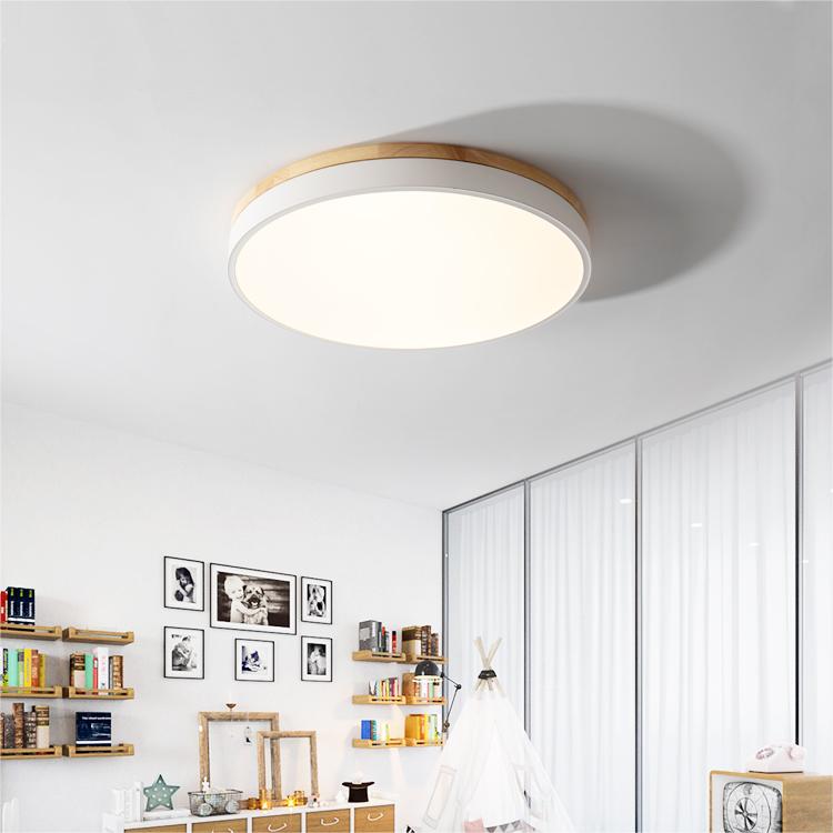 Lampa Sufitowa LED z Drewnianą Ramą do Salonu i Sypialni | Okrągła