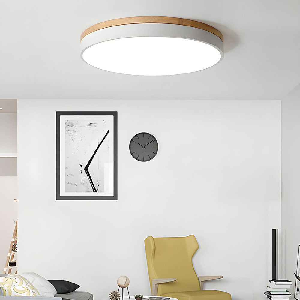 Lampa Sufitowa LED z Drewnianą Ramą do Salonu i Sypialni | Okrągła