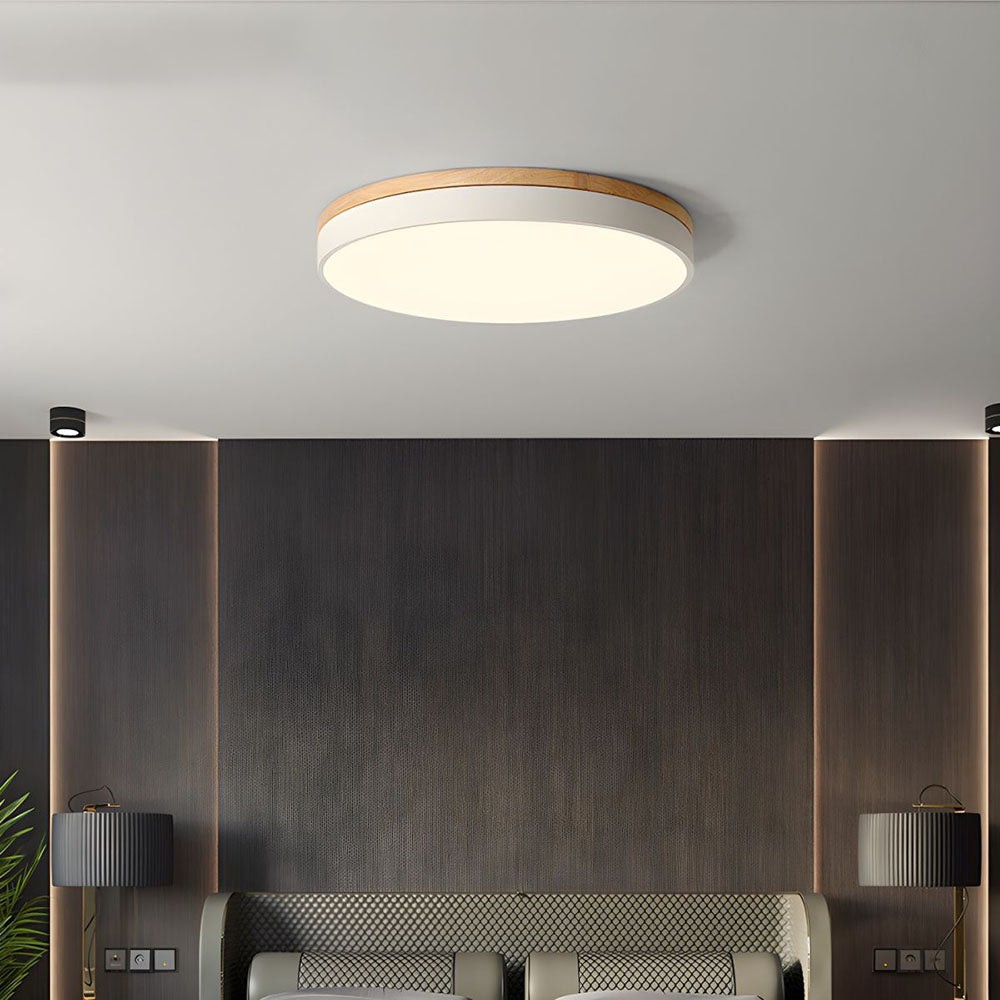 Lampa Sufitowa LED z Drewnianą Ramą do Salonu i Sypialni | Okrągła