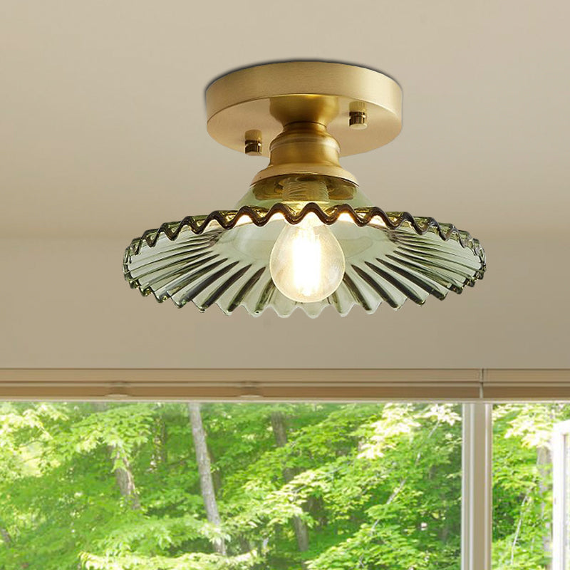 Lampa Sufitowa Szklana z Mosiężną Oprawą Do Kuchni i Salonu | Retro