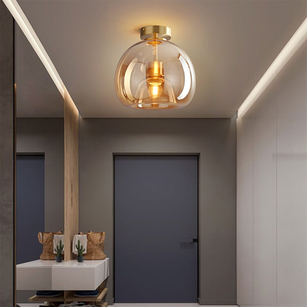 Lampa Sufitowa Szklana z żelazną Oprawą do Przedpokoju i Salonu | Nowoczesna
