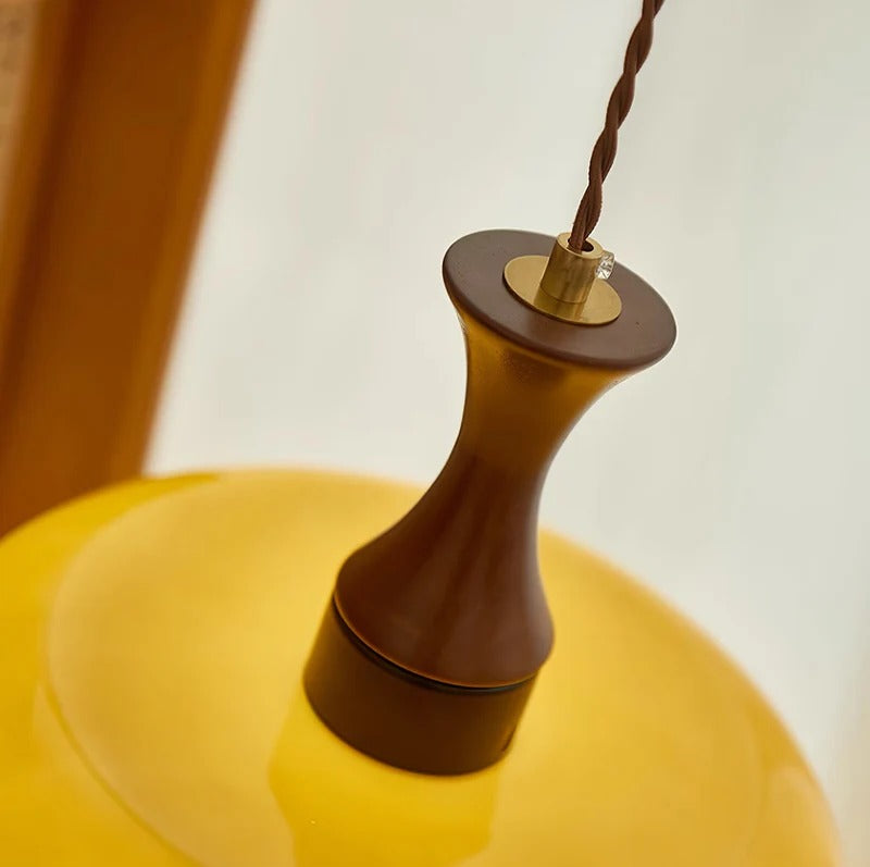 Lampa Wisząca Szklana Drewniana Salon | Nowoczesna