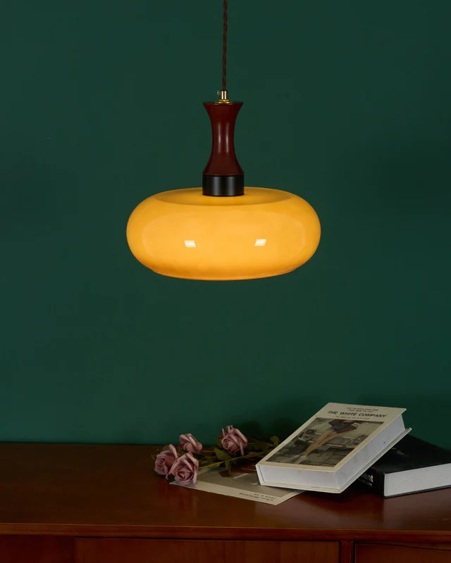 Lampa Wisząca Szklana Drewniana Salon | Nowoczesna