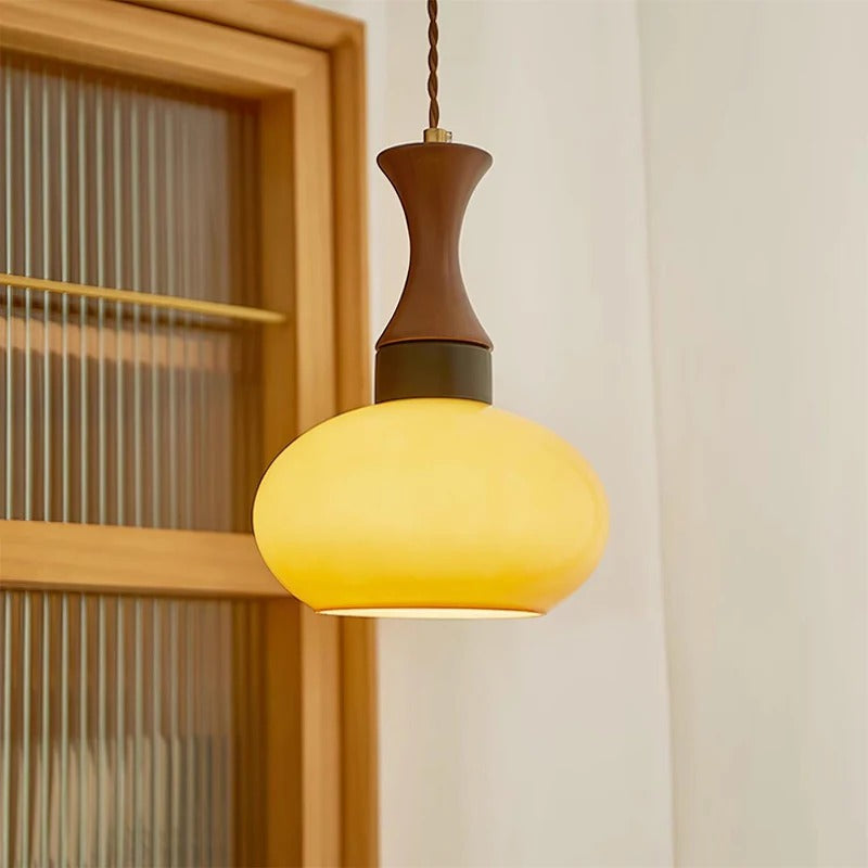Lampa Wisząca Szklana Drewniana Salon | Nowoczesna
