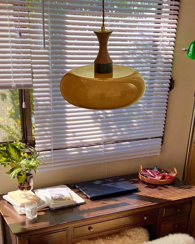 Lampa Wisząca Szklana Drewniana Salon | Nowoczesna