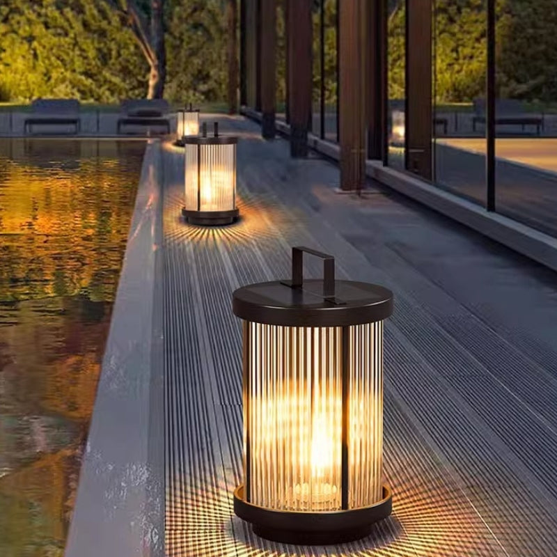 Lampiony Solarne LED Outdoor Ogród | Prążkowane Cylindryczne