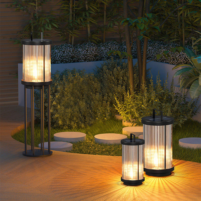Lampiony Solarne LED Outdoor Ogród | Prążkowane Cylindryczne