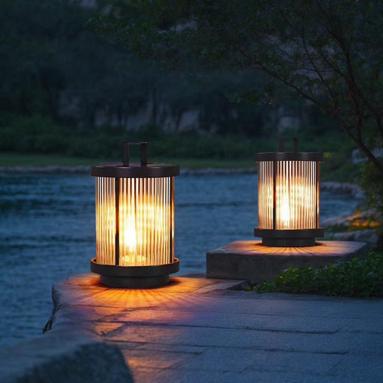 Lampiony Solarne LED Outdoor Ogród | Prążkowane Cylindryczne