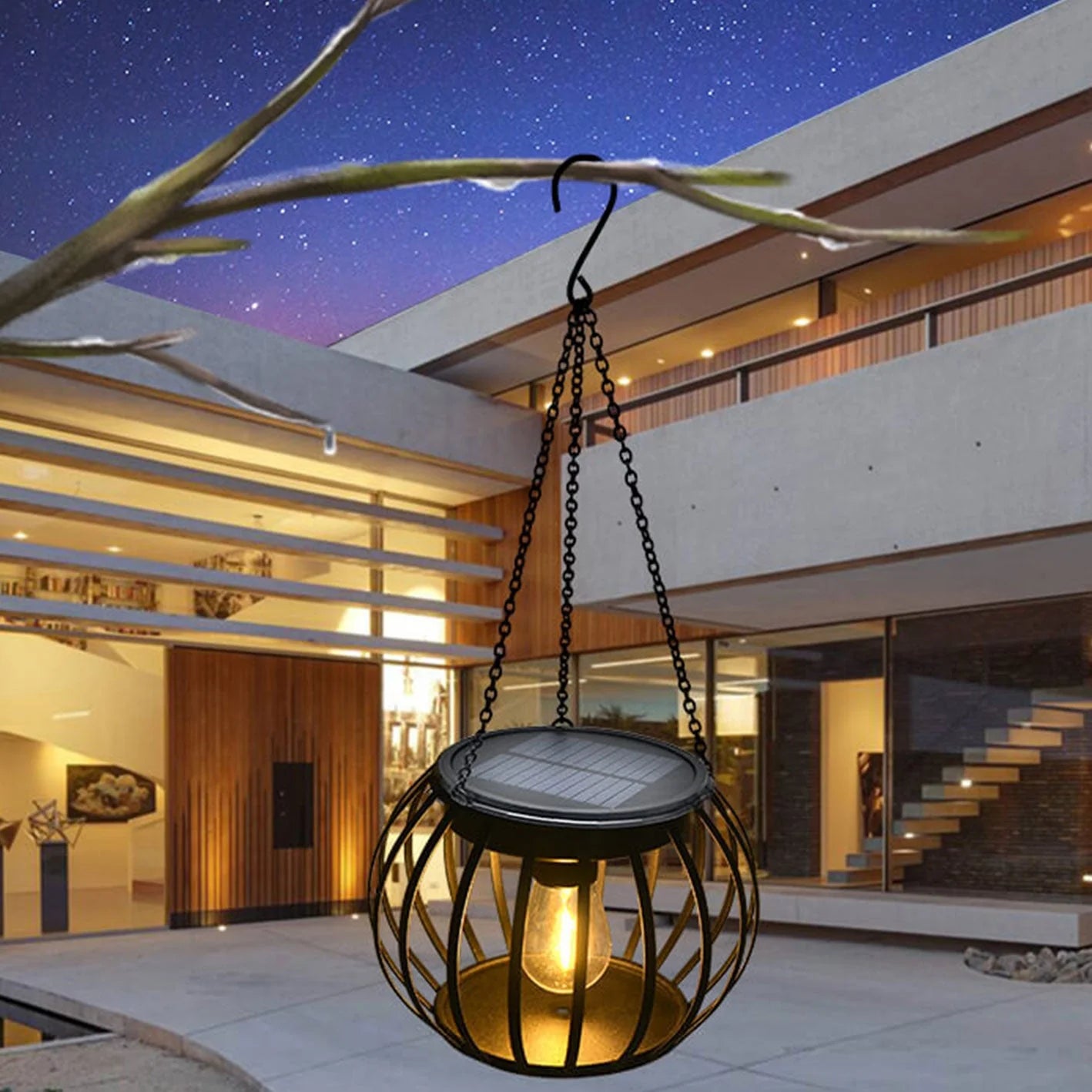 Lampiony Solarne LED Wiszące do Ogrodu Tarasu i Balkonu | Nowoczesne