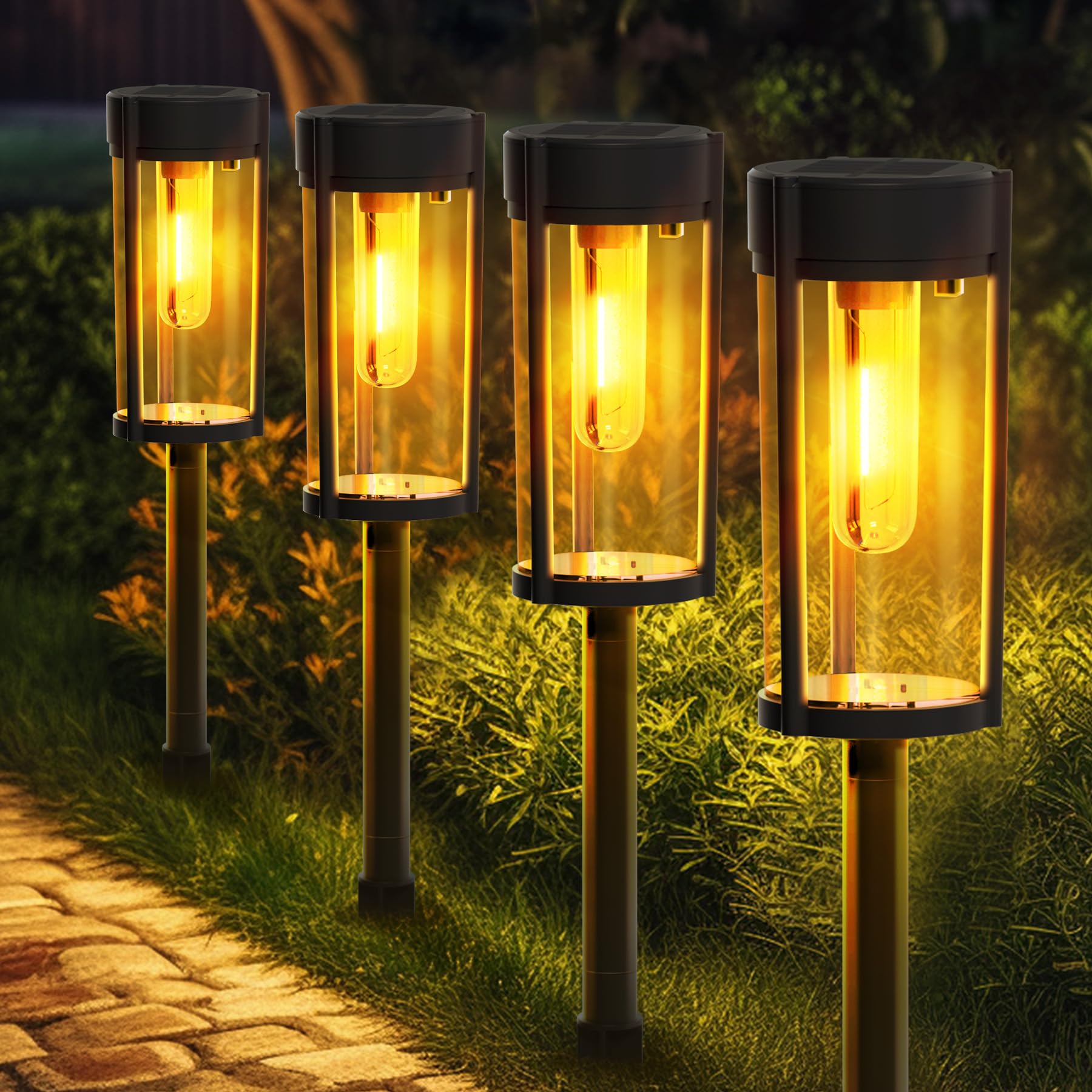 Lampy Solarne LED Ogrodowe Czarna Latarnia Na Wbijany Palik | Zewnętrzne