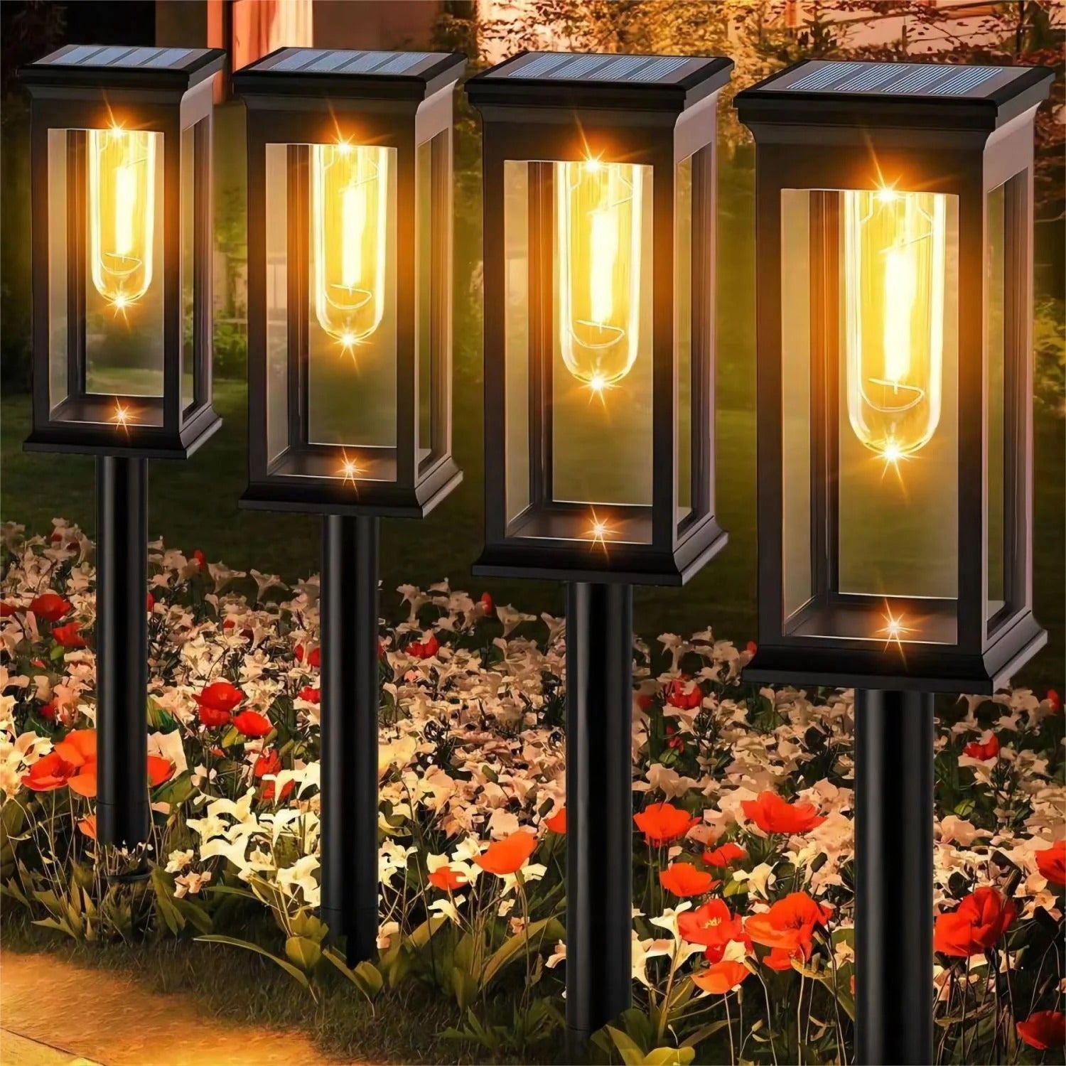 Lampy Solarne LED Ogrodowe Czarna Latarnia Na Wbijany Palik | Zewnętrzne