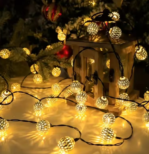 Lampy Solarne Ogrodowe Girlanda Kule Złote | Taras Balkon