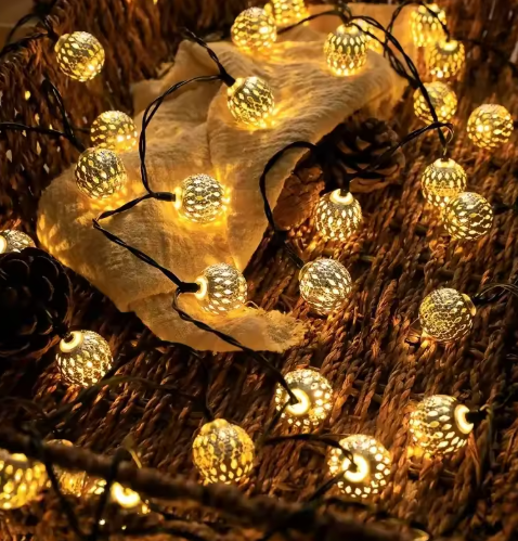 Lampy Solarne Ogrodowe Girlanda Kule Złote | Taras Balkon