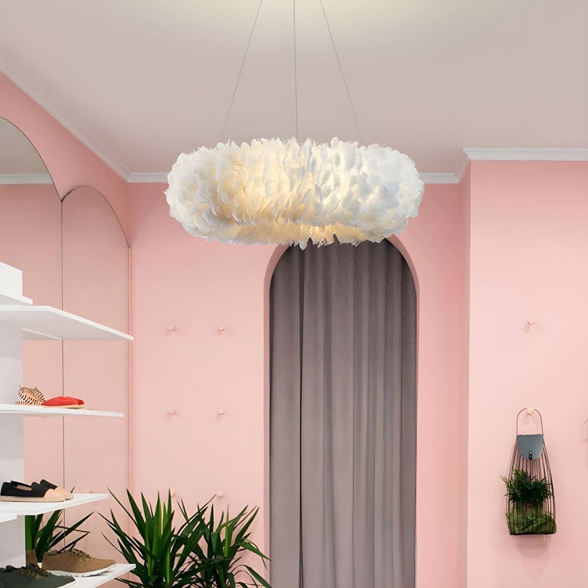 Żyrandol do Salonu Nowoczesny z Piór Dekoracyjny Wiszący | Elegancki