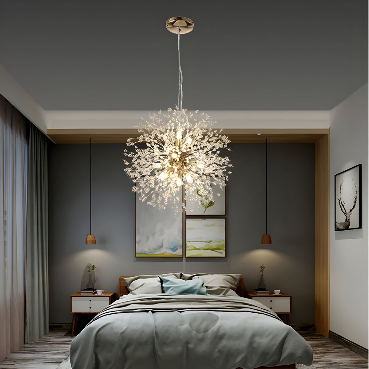 Żyrandol do Salonu Wiszący z Kryształami Kula | Nowoczesny