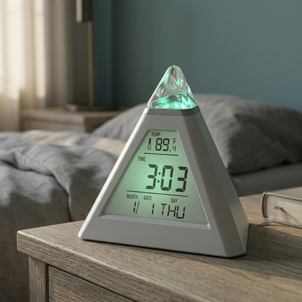 Budzik Cyfrowy Piramida LED z Termometrem | Mały