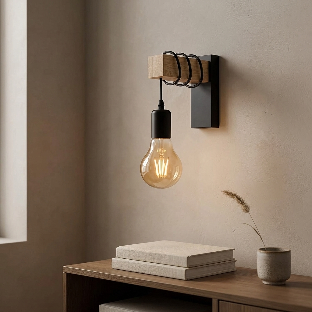 Kinkiet Ścienny Drewniany Industrialny | Loftowy